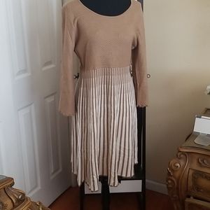 Calvin Klein Tan and White Sweater Dress
